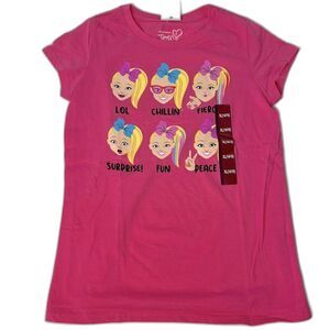 Nickelodeon JoJo Siwa Girls Pink Graphic T-shirt with 6 Expressions Size XL New!